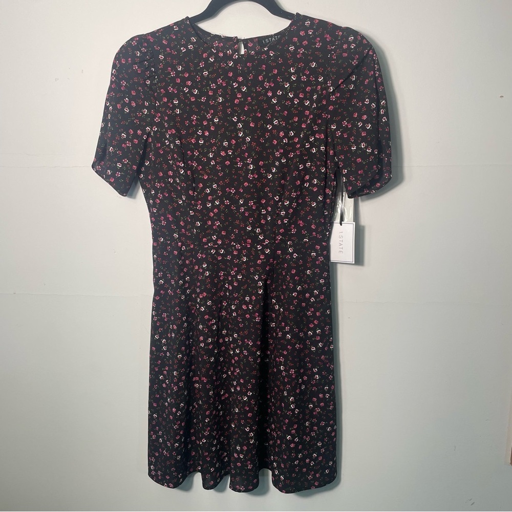 1. State Black and Floral Print Dress Above Knee Spring Lightweight